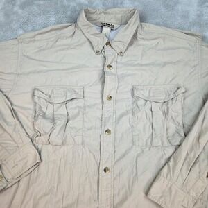 Campmor Fishing Shirt Mens XL Long Sleeve Ventilated Pockets Hiking Outdoor Tan